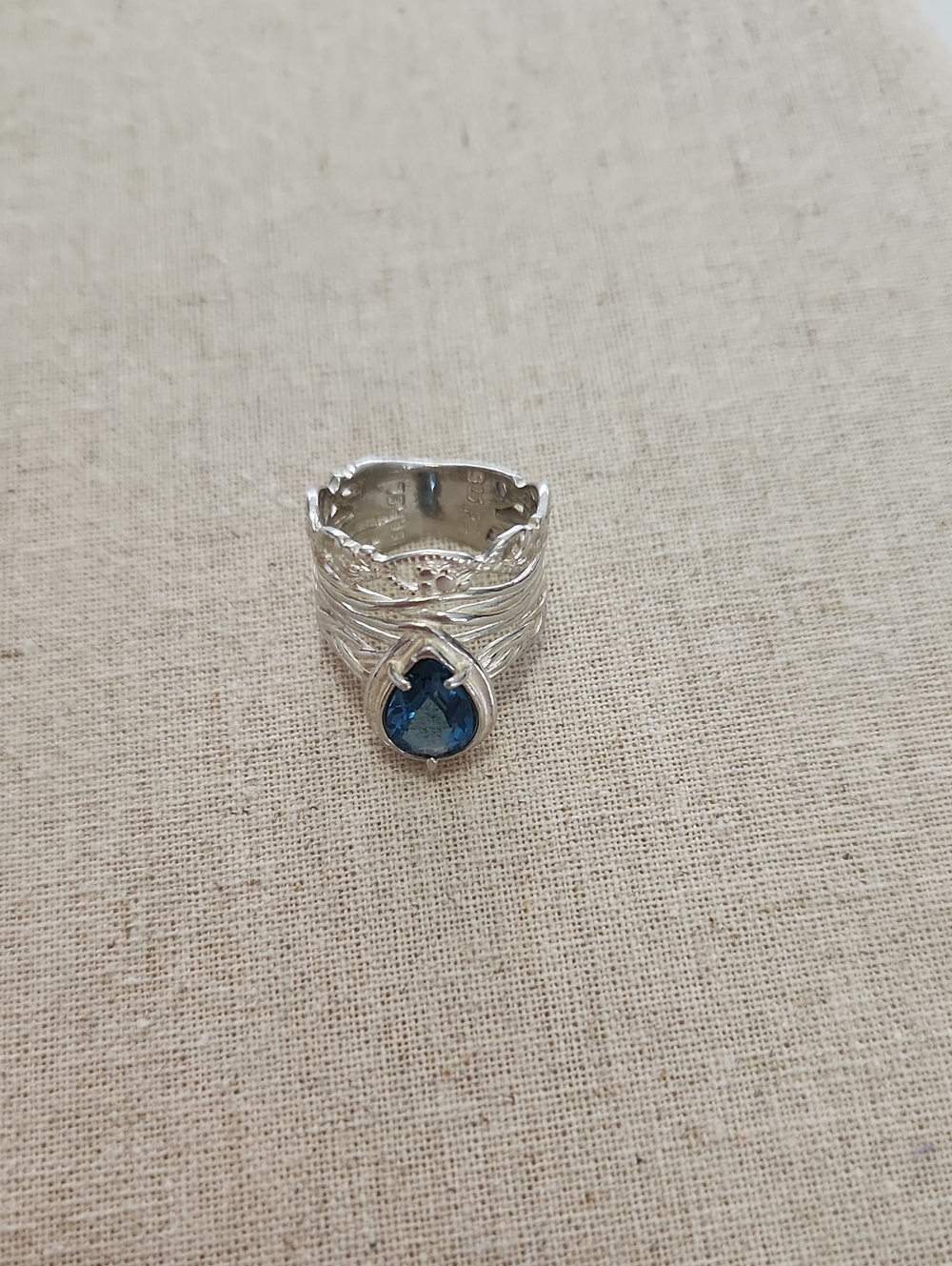 Silver Teardrop Blue Topaz Ring